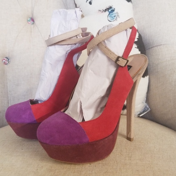 ShoeMint Ankle Wrap Color Block Heels - Picture 2 of 6